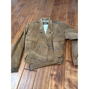 Adventure Bound Vintage Brown Textured Leather Aviator Jacket Map Lining Size M